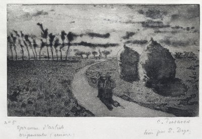 Twilight (with Haystacks), 1879 by Camille Jacob Pissarro